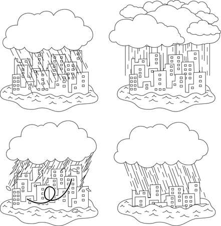 This is a illustration of Buildings damaged by heavy rain and floodのイラスト素材