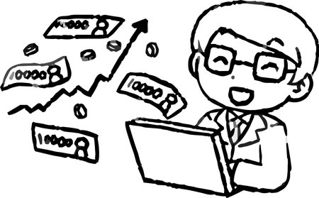 This is a illustration of Monochrome Office worker who made a lot of money by investingのイラスト素材