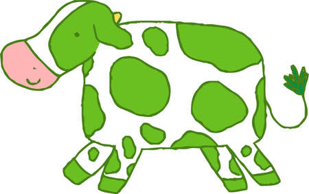 This is a illustration of Green Cute hand-painted Holstein cowのイラスト素材