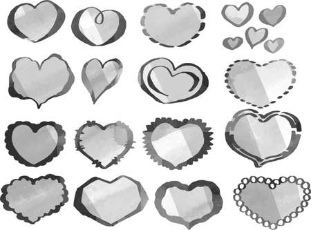 This is a illustration of Monochrome Watercolor-like handwriting Cute heart with Black frameのイラスト素材