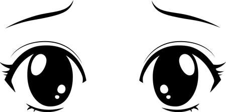 This is a illustration of Cute anime-style big black eyes with a sad expressionのイラスト素材