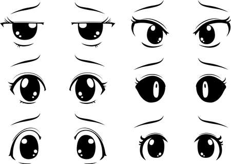 This is a illustration of Cute anime-style big black eyes with a sad expressionのイラスト素材