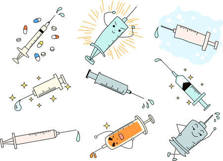 This is a illustration of Cute medical syringe to infuseのイラスト素材