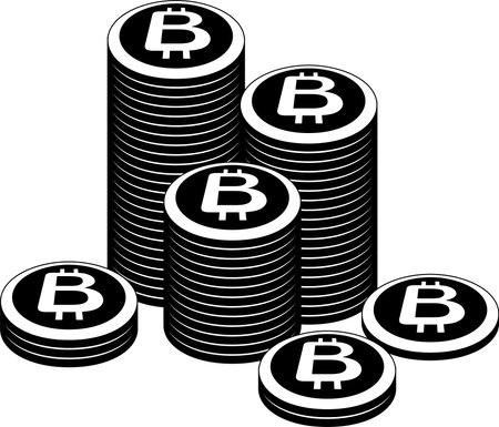 This is a illustration of Monochrome Bitcoin medals piled up a lotのイラスト素材