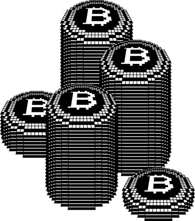This is a illustration of Monochrome Bitcoin medals piled up a lotのイラスト素材
