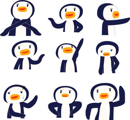 This is a illustration of Black Penguin that guides you by pointing your fingerのイラスト素材