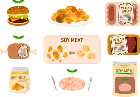 This is a illustration of vegans Meats with soybeansのイラスト素材