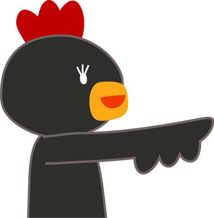 This is a illustration of chicken that guides you by pointing your fingerのイラスト素材