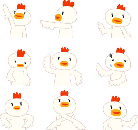 This is a illustration of chicken that guides you by pointing your fingerのイラスト素材