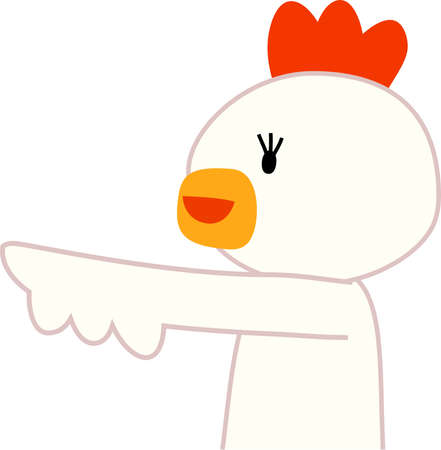 This is a illustration of chicken that guides you by pointing your fingerのイラスト素材