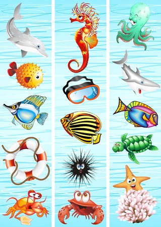 marine animals cartoon bannersのイラスト素材