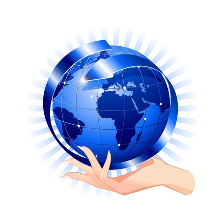 Hand Holding a Blue Globe-Social Network Conceptのイラスト素材