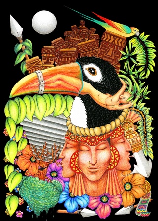 Toucan Fantasy New World Artistic Backgroundの写真素材