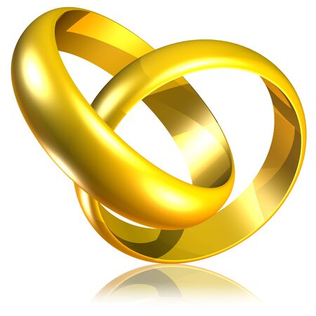 Connected Golden Wedding Rings-3dの写真素材