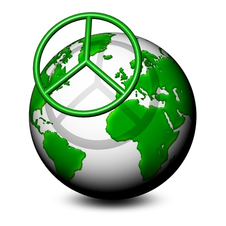 Peace Symbol on Green World-3dの写真素材