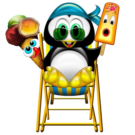 Penguin Cartoon with Ice Creamの写真素材