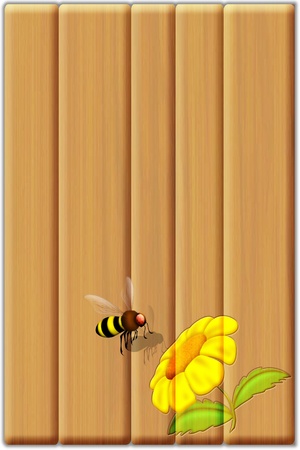 Bee and Flower on wooden Panelの写真素材
