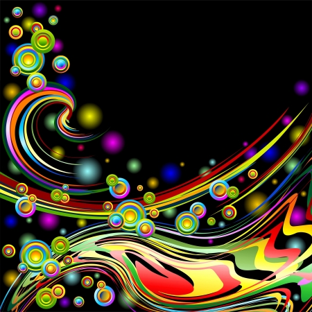 Rainbow Colors Abstract Swirls on Blackのイラスト素材
