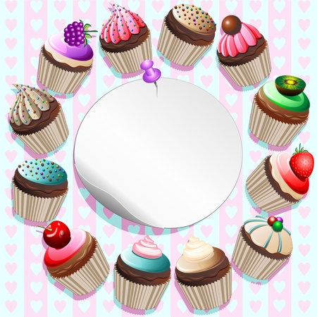 Cupcakes on Round Label Card-vectorのイラスト素材