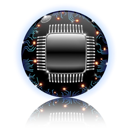 Electronic Motherboard Circuit Sphere Globe isolated on Whiteの写真素材