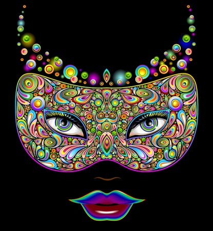 Girl s Carnival Party Mask Psychedelic Art Designのイラスト素材