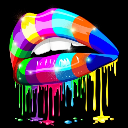 Sensual Lips Psychedelic Rainbow Paintのイラスト素材