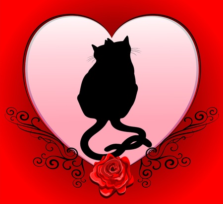 Cats in Love Heart Frame Valentine Cardのイラスト素材