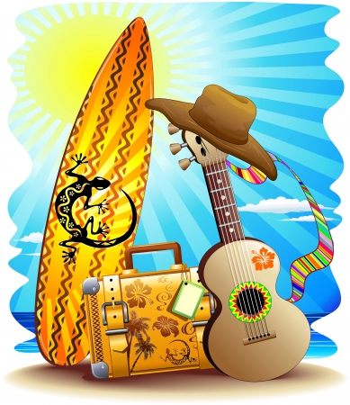 Suitcase Surf and Guitar Summer Holidays Funのイラスト素材