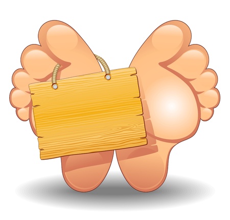 Feet Cartoon with Wooden Panelのイラスト素材