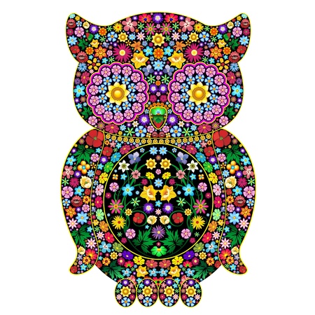 Owl Flowers Ornamental Art Designのイラスト素材