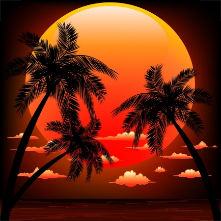 Red Sunset on Peaceful Tropical Seascapeのイラスト素材