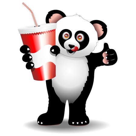 Panda Cartoon with Drink on Paper Cup with Strawのイラスト素材