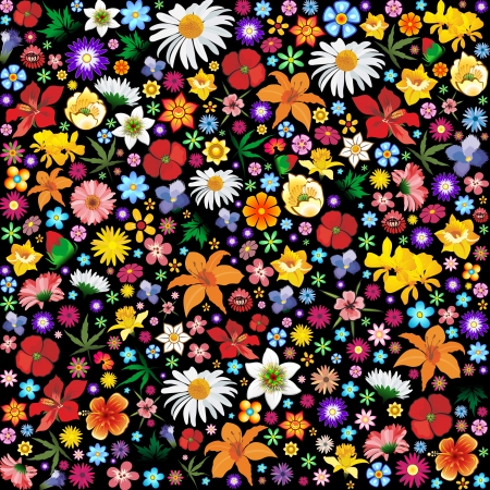 Colorful Spring and Summer Flowers Patternのイラスト素材