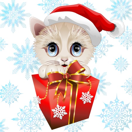 Christmas Santa Kitten with big Giftのイラスト素材