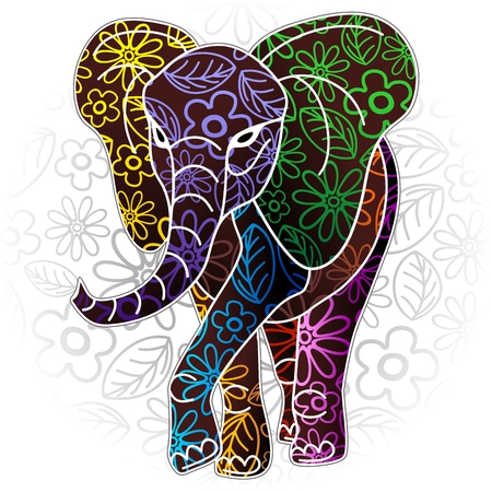 Elephant Floral Batik Art Designのイラスト素材