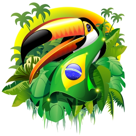 Toco Toucan with Brazil Flagのイラスト素材