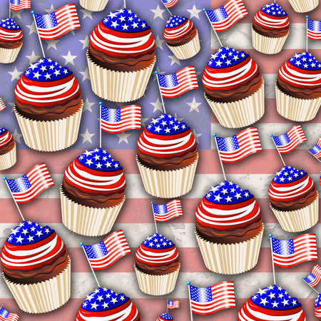 USA Flag Cupcakes Patternの写真素材