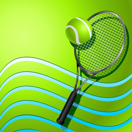 Tennis Racket and Ball on Green Backgroundのイラスト素材