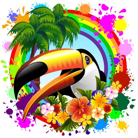 Toucan on Rainbow Tropical Frameのイラスト素材