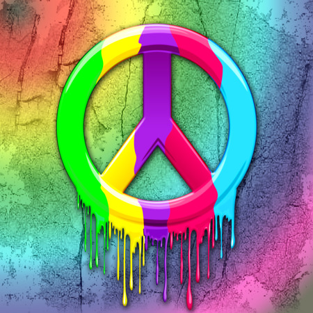 Peace Symbol Dripping Rainbow Paintの写真素材