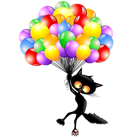 Cat Cartoon Flying with Balloonsのイラスト素材