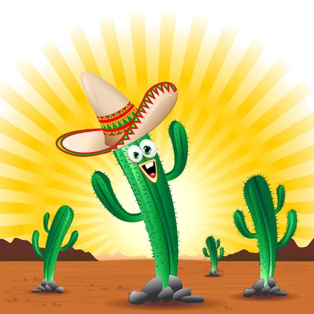 Cactus Happy Cartoon Mexicoのイラスト素材