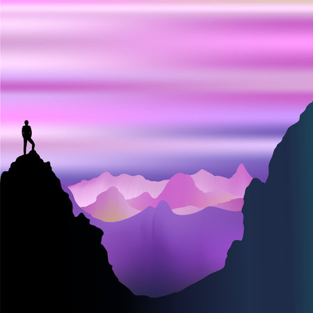 Peaceful Solitude on Misty Purple Mountainsのイラスト素材