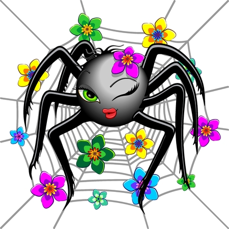 Spider Cute Wink Emoji Face Characterのイラスト素材