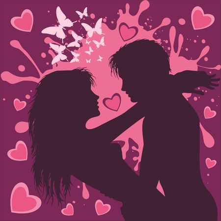 Valentine's Day Couple of Lovers in Purple and Pink Vector Illustrationのイラスト素材