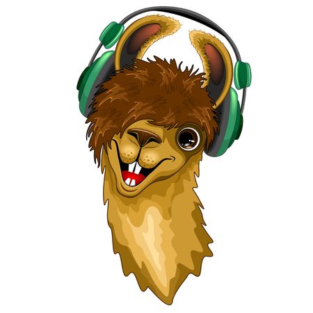 Llama Happy Music Dude with Headphones Vector illustrationのイラスト素材