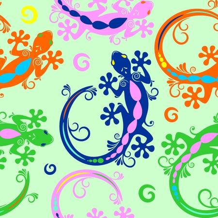 Gecko Lizard Tattoo Style Seamless Pattern Textile Vector Designのイラスト素材