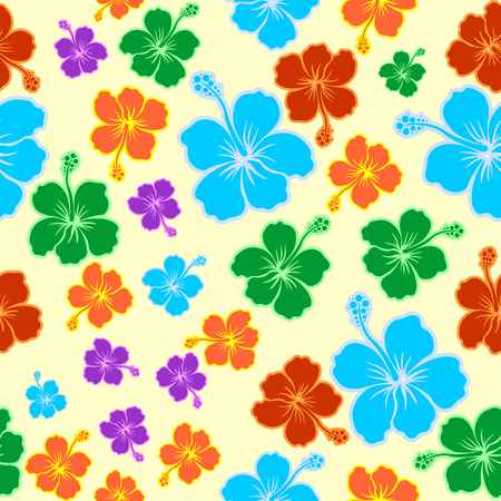Hibiscus Exotic Colorful Seamless Pattern Vector Graphic Artのイラスト素材