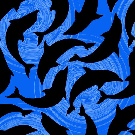 Dolphins on Blue Ocean Whirlpools Seamless Pattern Vector Designのイラスト素材