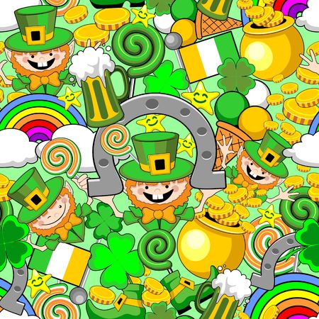 St Patrick Doodles Seamless Pattern Vector Designのイラスト素材